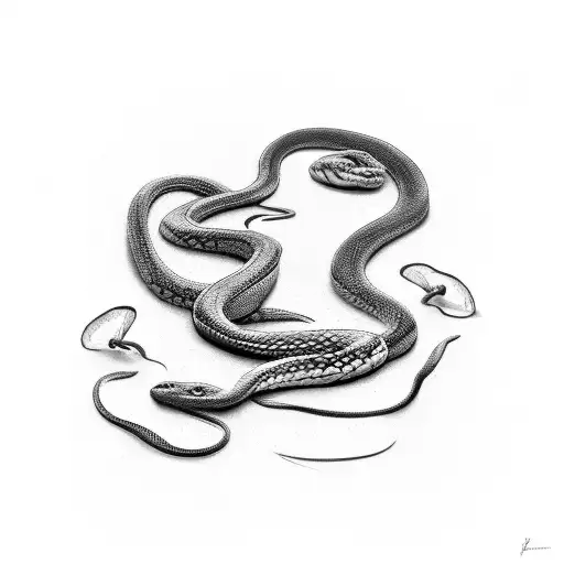 One Snake And A Snake Skelenton Wrapped Around A Girl Hanging Upside Down