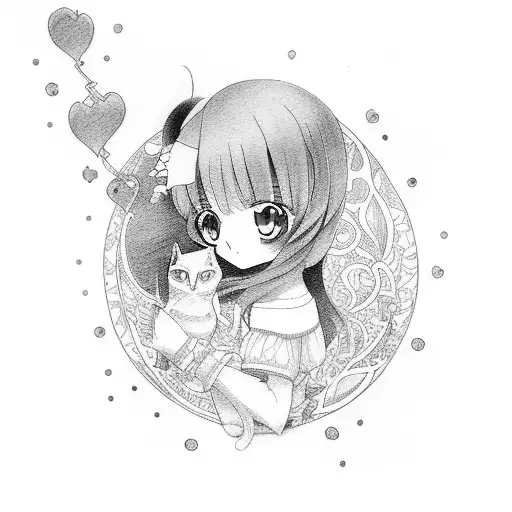 Anime Girl Holding A Cat In Her Arms