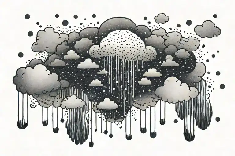 Rain Falling From The Cloud Tattoo Covering The Left Chest And Shoulder