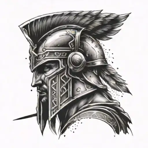 Create A Tattoo Featuring A Modern Interpretation Of A Greek Warrior In A Graffiti Art Style