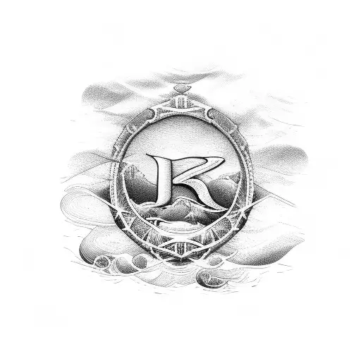 Line Drawing Of The Sea With The Letter R In It