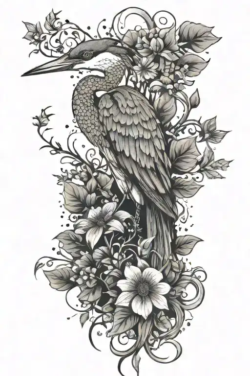 Heron Flowers Fighitng Snake