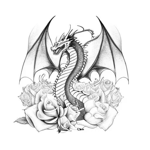 Dragon With Roses And Coffee