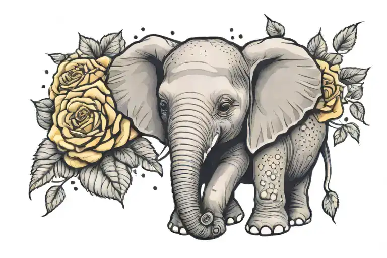 Baby Elephant And Yellow Rose Made