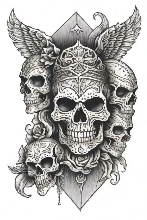 Chicano Skull With Masks
