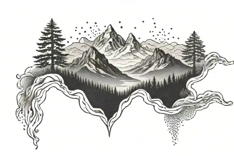 Mountain With Trees And River Flowing