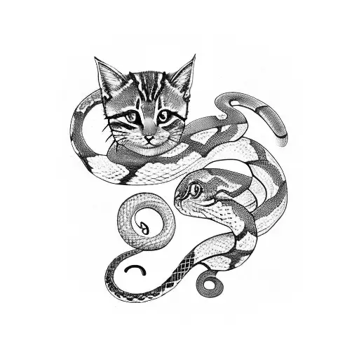 A Snake Protecting A Kitten