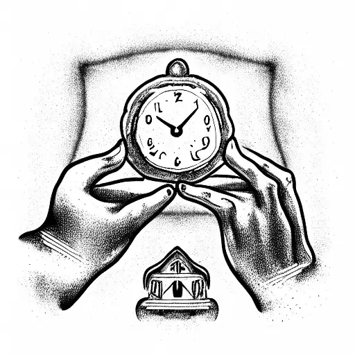 A Child's Hand Holds His Father's Hand And Lightning Strikes The Clock