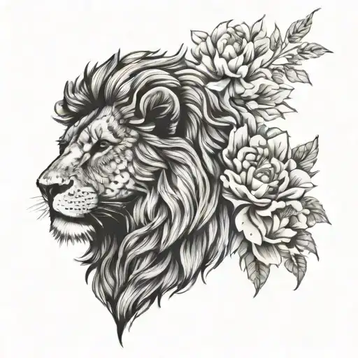 Lion With Peonies