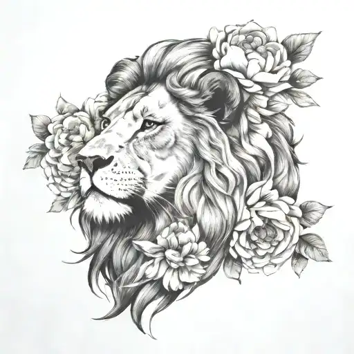 Lion With Peonies