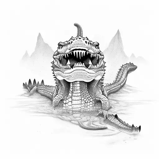 Chill But Fierce Crocodile With Long Curvy Tail Hunting