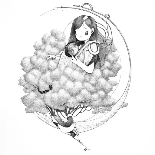 Girl On Swing With Tree And Moon