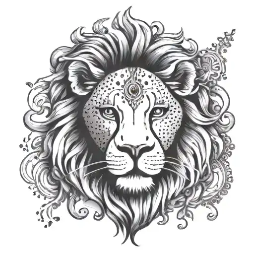 Lord Mahadev Depicted As A Lion With Multiple Eyes And A Third Eye On Its Forehead