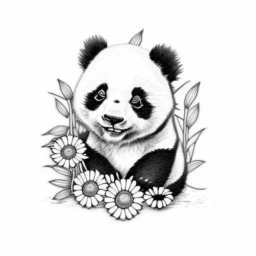 Tattoo Little Panda And Sit On Daisies