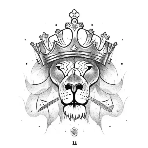 Lion Skull With Crown And Sword In His Hand