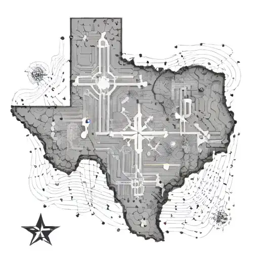 A Detailed Map Of Texas With Computer Circuitry Intertwined Throughout
