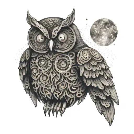 A Wooden Carving Of A Robotic Owl With Glowing Led Eyes