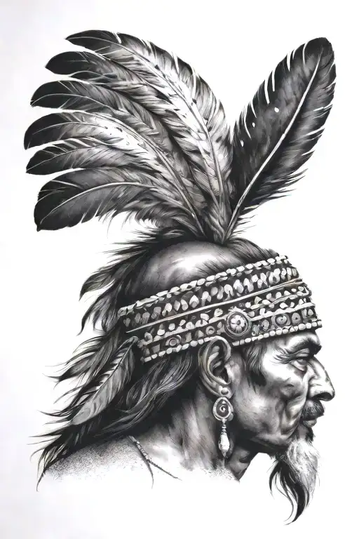 Indian Man With Feathers On His Head