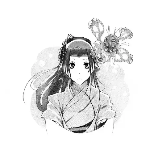 Anime Girl With Kimono Holding A Samurai