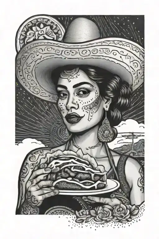 Mexican Woman Serving A Taco