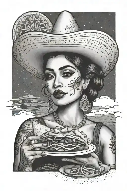Mexican Woman Serving A Taco