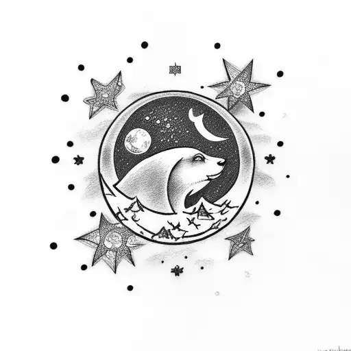 Moon And Stars With Cancer Ribbon