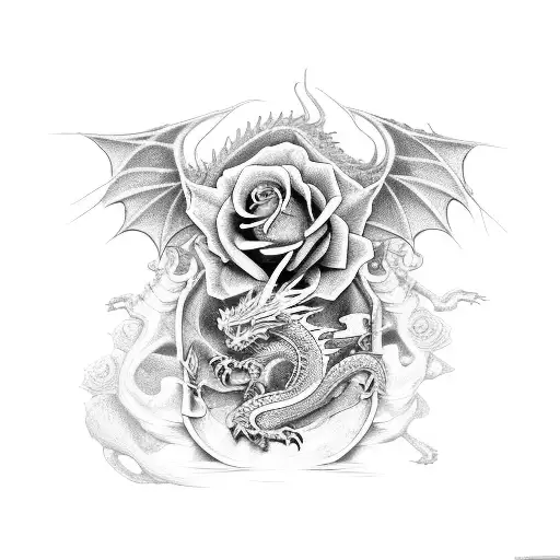 Dragon Made From Bones With Roses Curling On The Bones