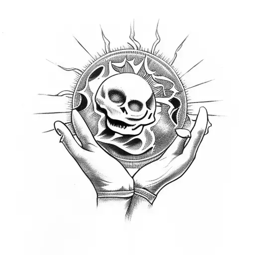 Skeleton Hand Holding The Sun And The Moon Tarrot Cards
