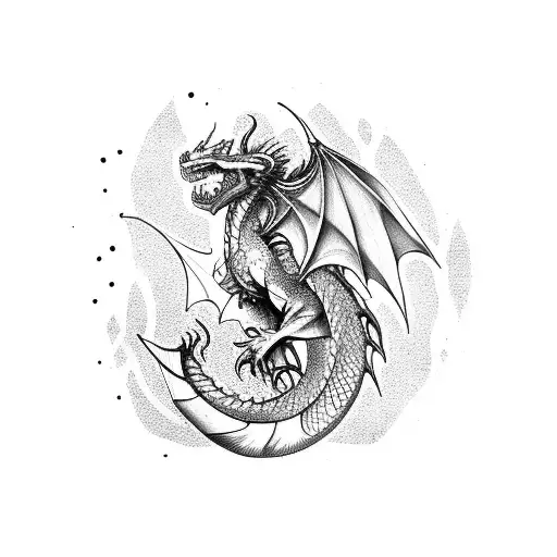 A Dragon With Open Wing Tatto