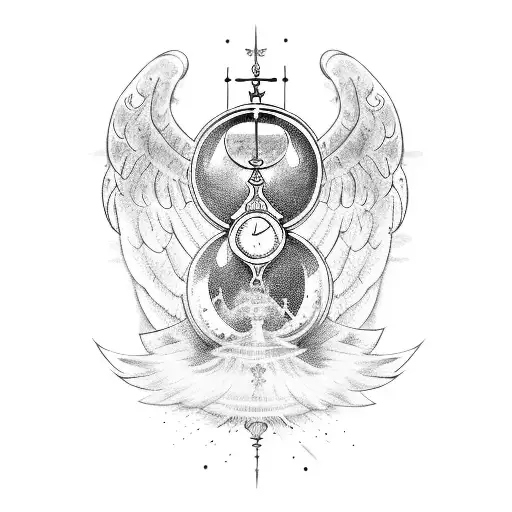 An Hourglass With Angel Wings And A Celestial Background