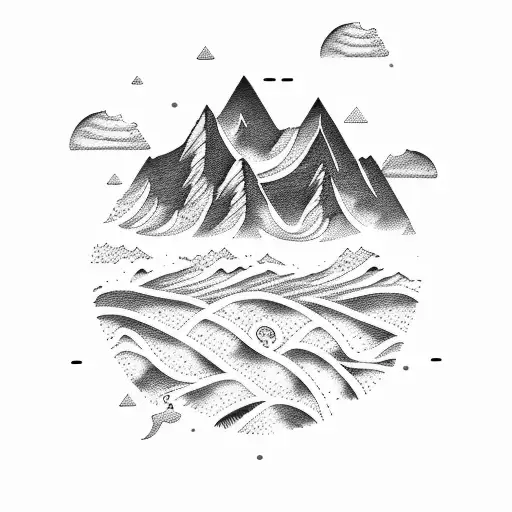 Mountains And Waves Line Vertical