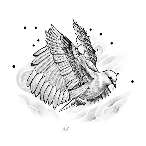 Dove With Native American Feathers Behind Wings