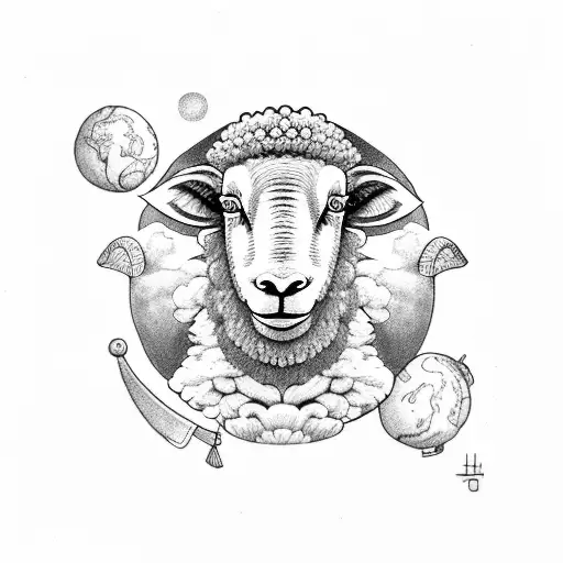 Sheep With Planet Head And Crown