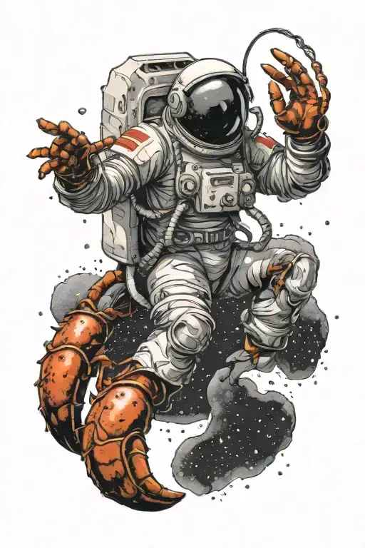 Lobster Floating In Space With A Spacesuit On