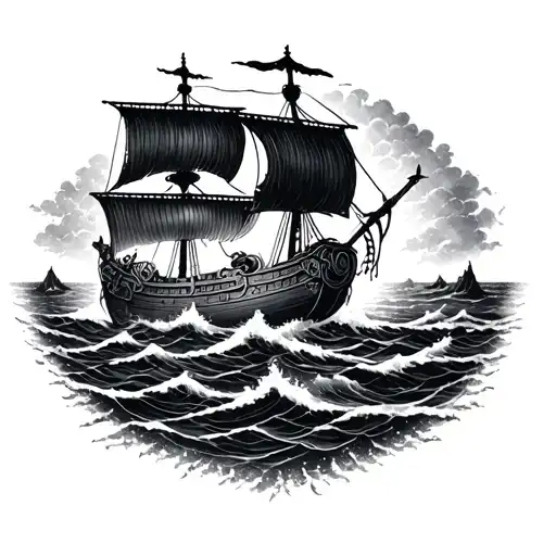 Dark Romance Scene With Viking Ship And Stormy Seas