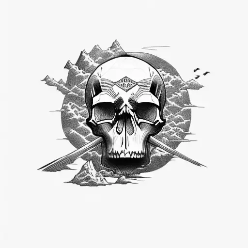 Skull With Mountains And Water