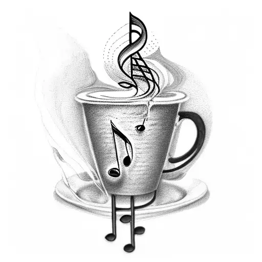 A Coffee Cup With Musical Notes Pouring Out