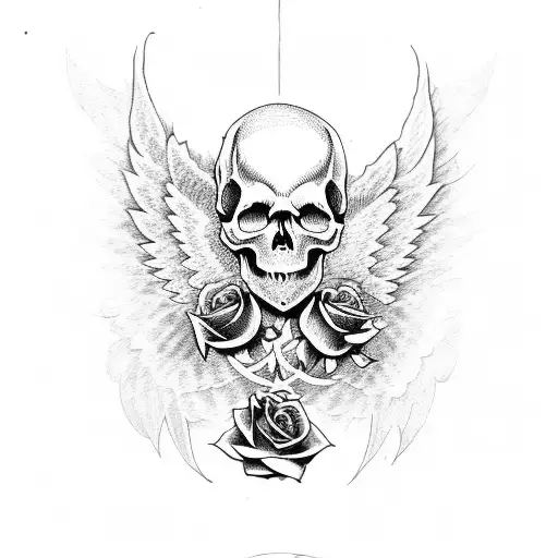 Skull With Wings And Roses