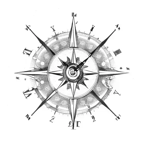 Burned Roses Compass And Mechanical Clock