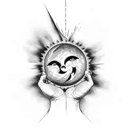 Left Hand Grabing The Sun And Right Hand Grabing The Moon