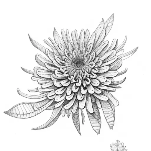 Chrysanthemum And Olive Leaf Symbolizing Joy And Strength
