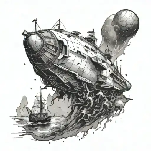 A Spaceship Exploring A Mysterious Shipwreck On An Alien Planet