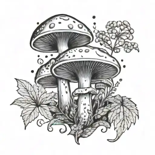 Mushroom With Baby Fiddlehead Fern Plant