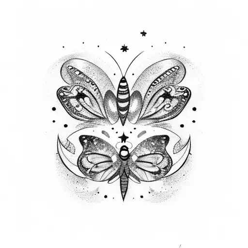 3 Butterflies With Glitter And Little Stars For