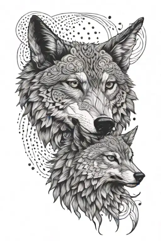 Wolf And Owl Head Side By Side Representing