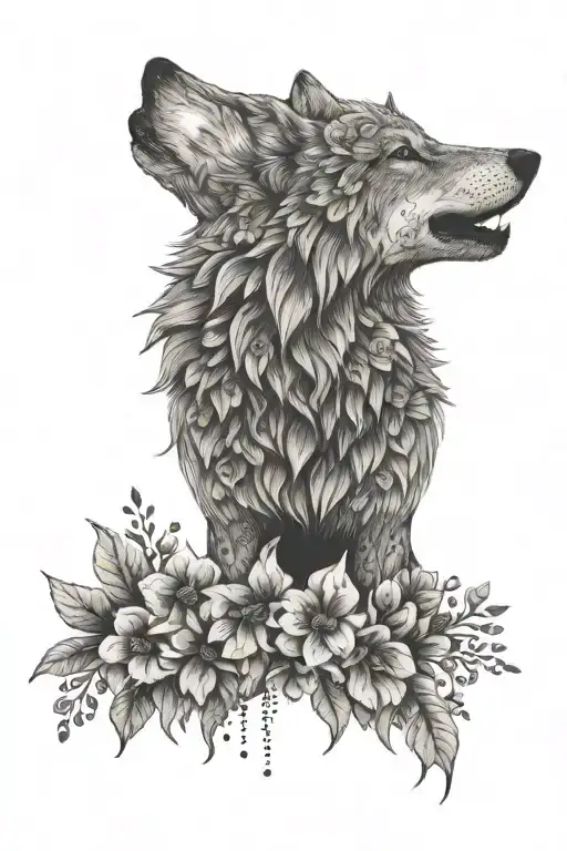 Wolf And Flowers