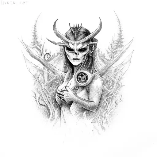 In Front Demon Possesed Woman In Backround Forest