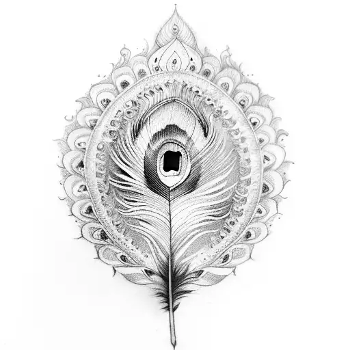 Peacock Feather With The Word Raj