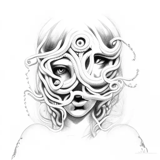 Medusa Standing Behind Girl Protecting Her