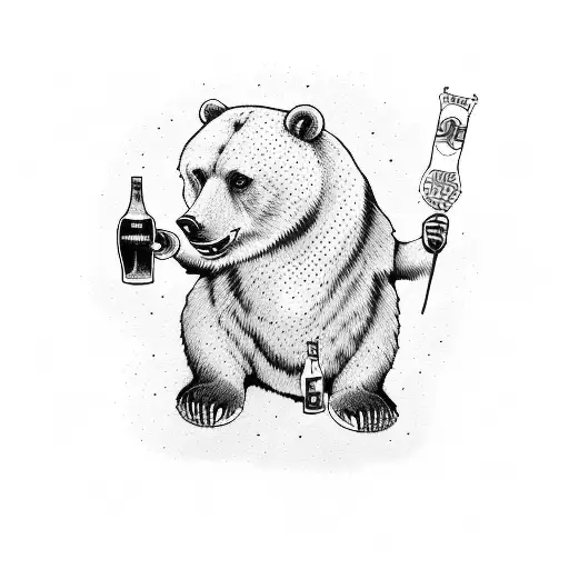 A Bear Holding A Pint Of Beer And The Romanian Flag In The Other Hand